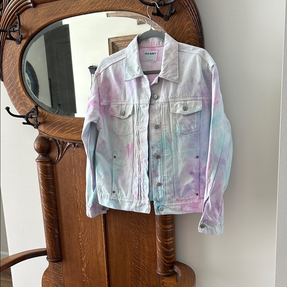 Old Navy custom ice tie dye white denim jacket